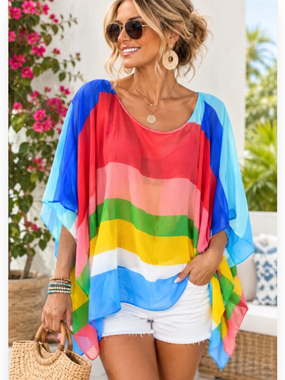 Forever 21 Colorblock Sheer Rainbow Kimino Top - Multicolor
